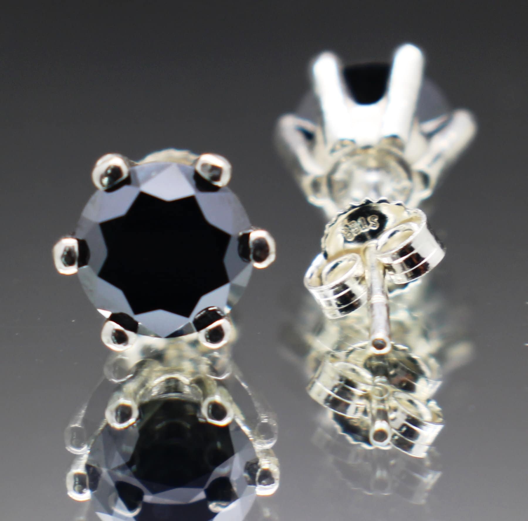 2.40tcw 7.1mm Real Natural Black Diamond Stud Earrings!
