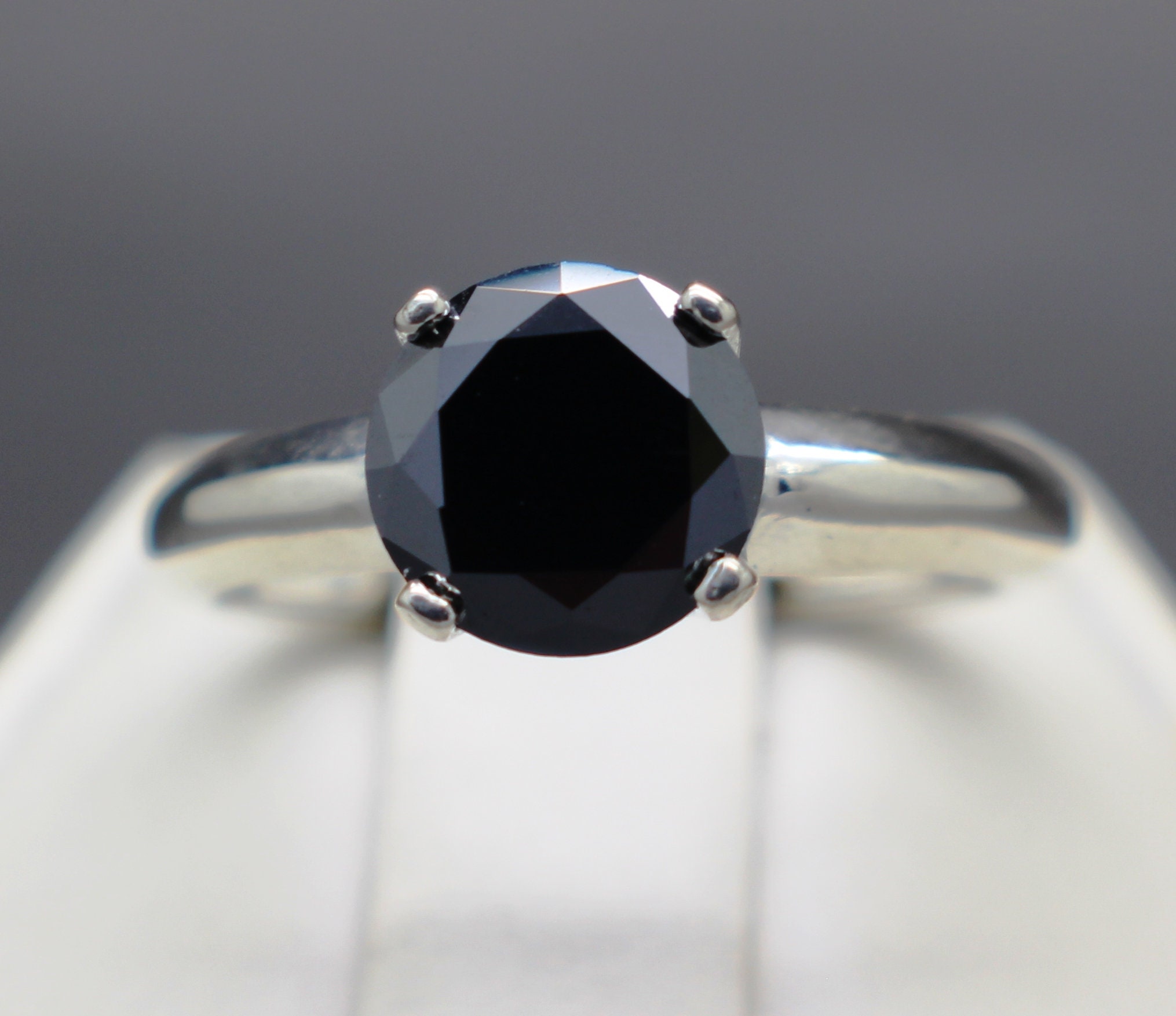 1.53cts Natural Black Diamond Engagement Ring (7.40mm) AAA Grade Graded