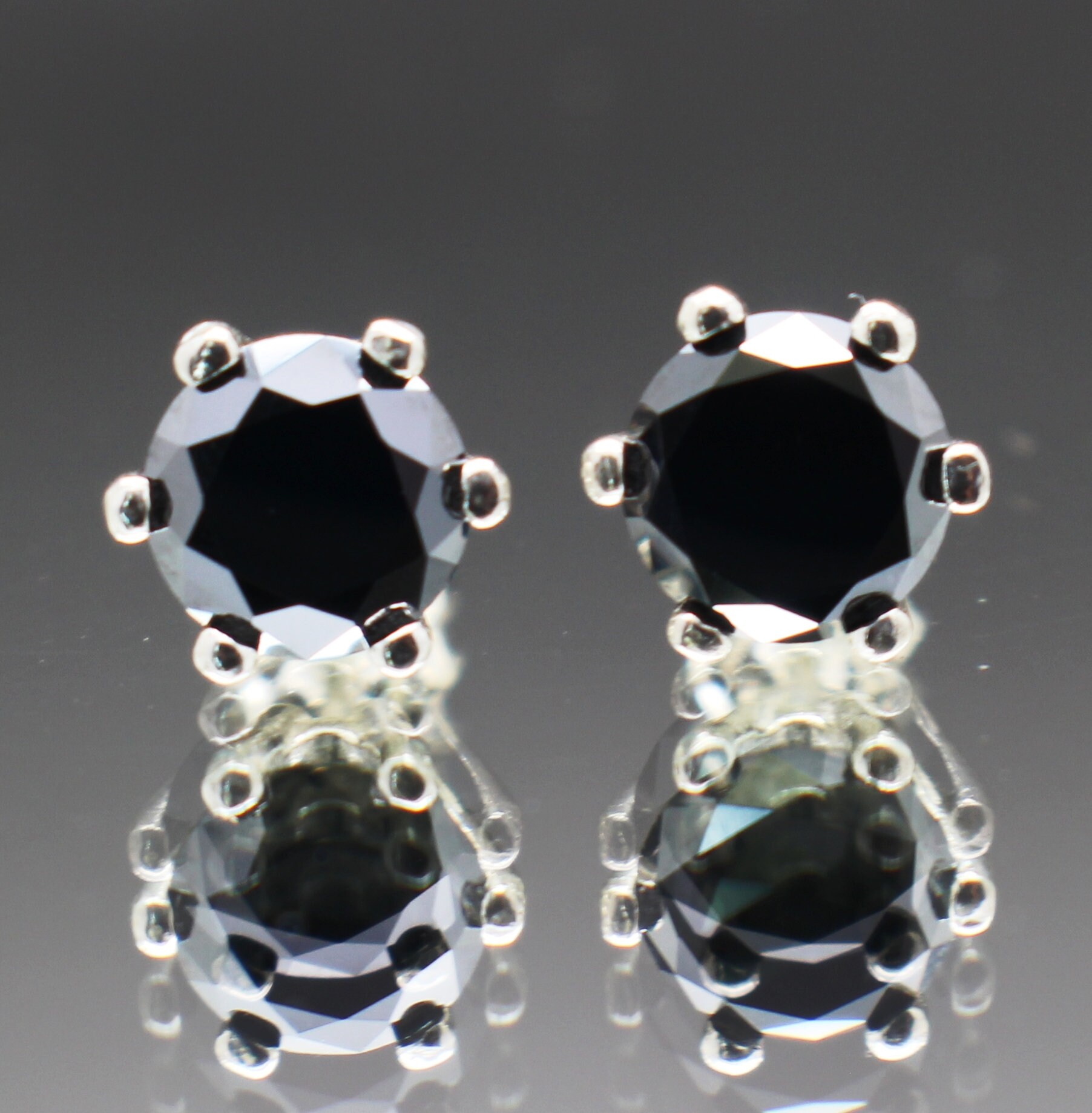 2.40tcw 7.1mm Real Natural Black Diamond Stud Earrings!