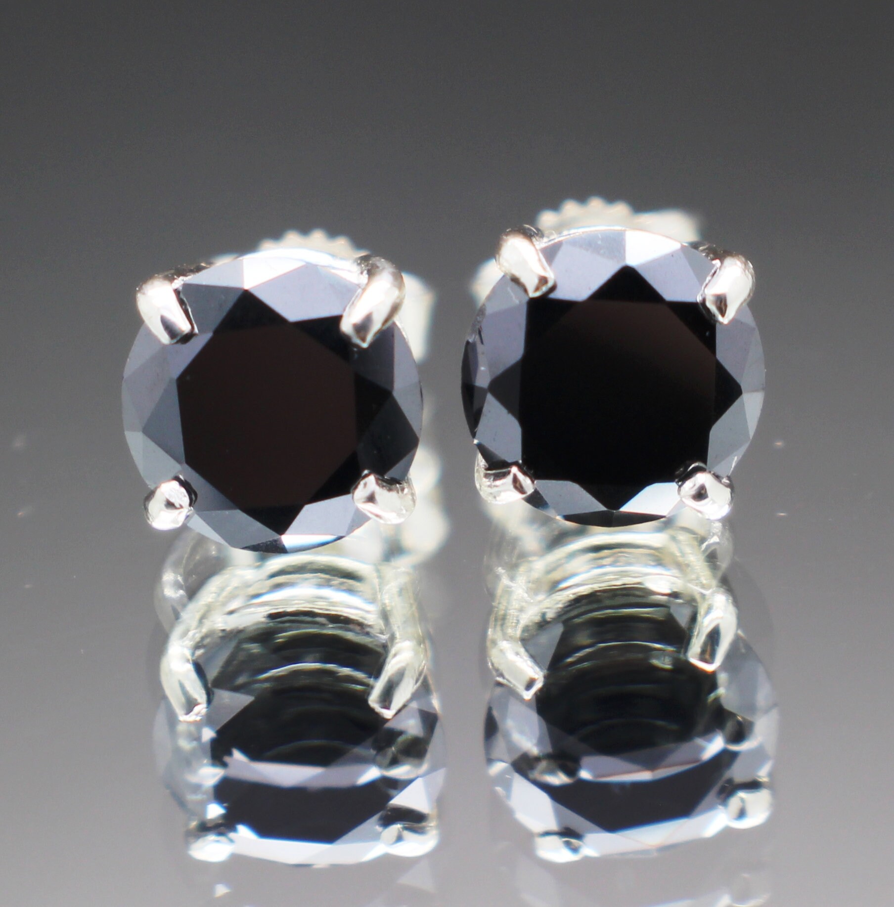 2.80tcw 7.4mm Real Natural Black Diamond Stud Earrings!