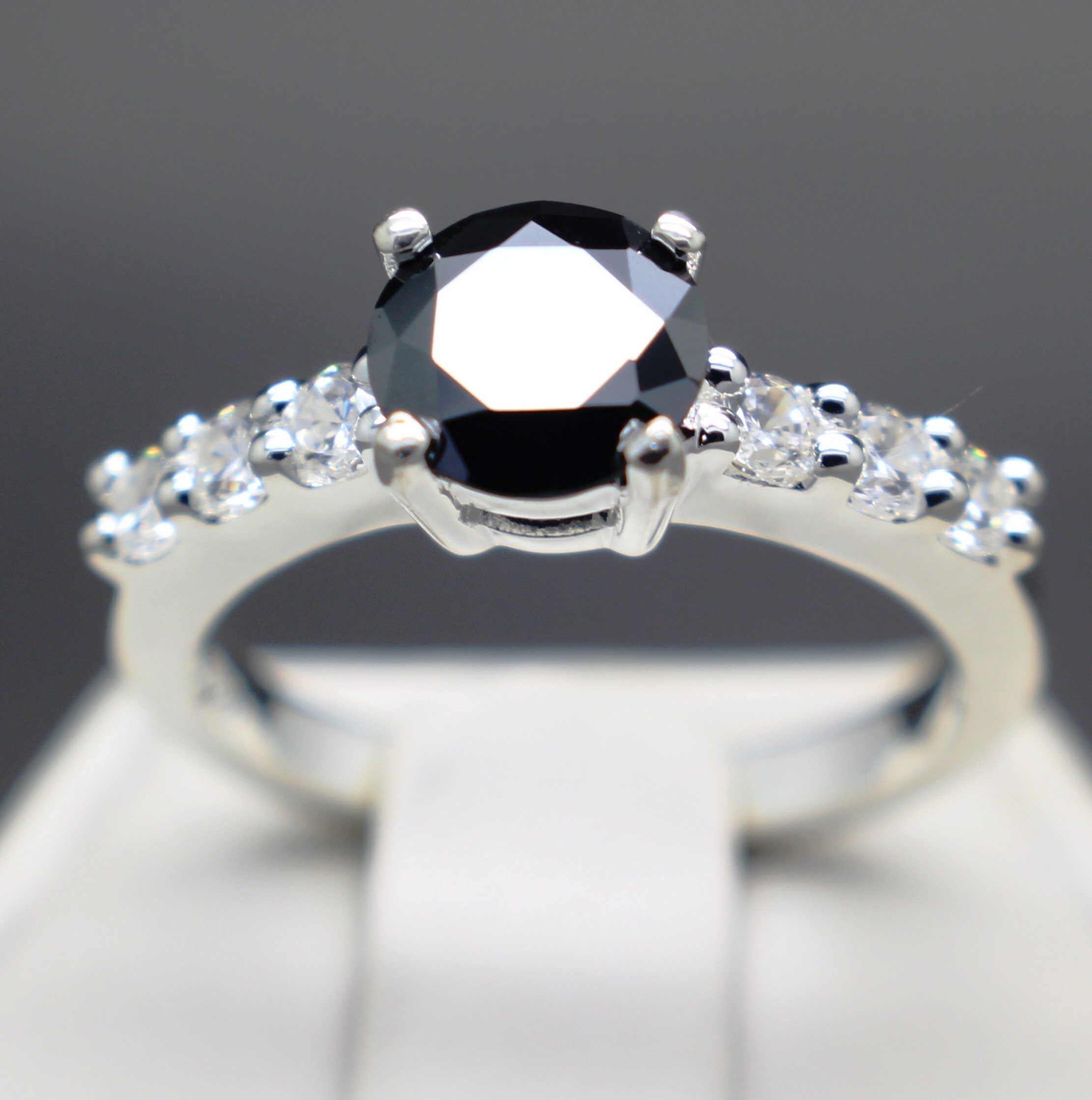 1.33cts Real Natural Black Diamond Ring 7.06mm AAA Grade and Etsy
