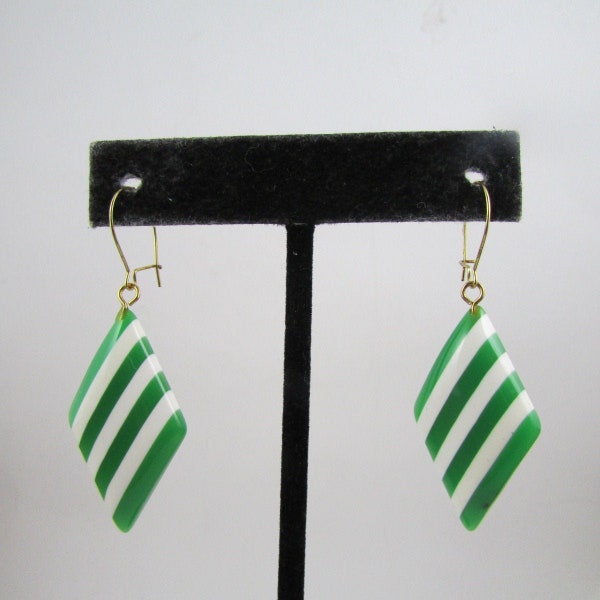 Vintage earrings - Striped Rhombus kidney hook dangle drop earring- 90s Jewelry