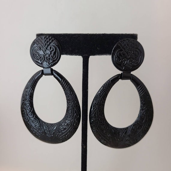 Vintage earring- Pattern teardrop dangle drop ear… - image 3