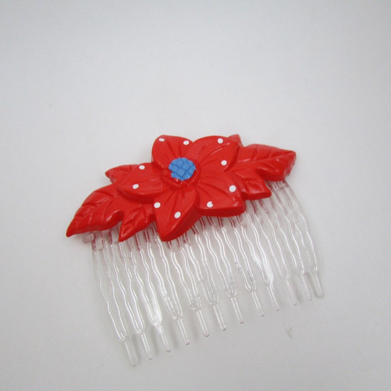 Vintage hair accessories/ Flower hair comb/ 90s hair accessories Red