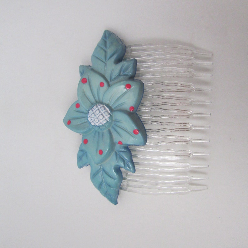 Vintage hair accessories/ Flower hair comb/ 90s hair accessories Blue