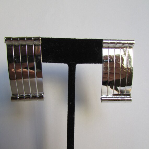 Vintage earrings- Silver rectangular stud earring… - image 3