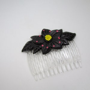 Vintage hair accessories/ Flower hair comb/ 90s hair accessories Black