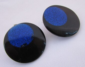 Vintage 90s earrings- Blue glitter black stud earrings- 90s Jewelry