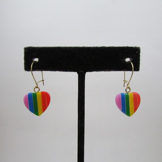 Vintage earrings - Rainbow heart/triangle kidney … - image 3