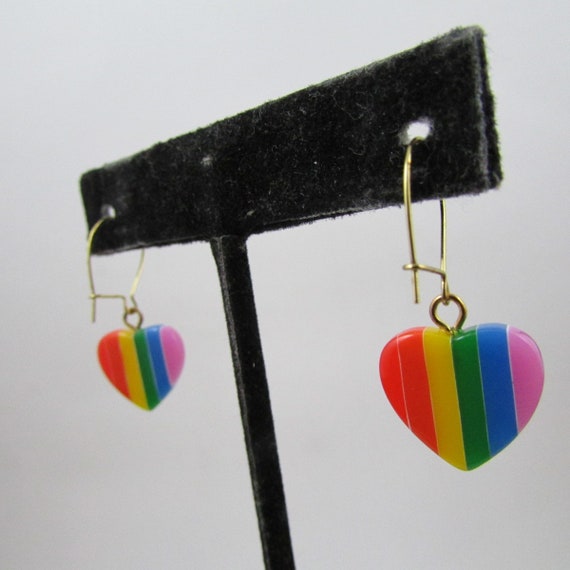 Vintage earrings - Rainbow heart/triangle kidney … - image 4