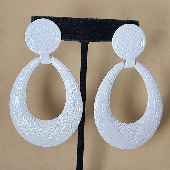 Vintage earring- Pattern teardrop dangle drop ear… - image 1