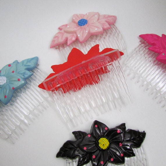 Vintage hair accessories/ Flower hair comb/ 90s h… - image 8