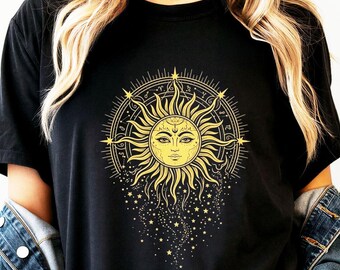The Sun Tarot Shirt: Celestial Zodiac Astrology Boho Graphic Tee Mystical Gold Sun Witchy Vintage
