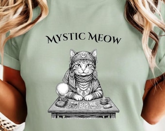 Tarot Cat Shirt Mystic Meow Tee Cute Fortune Teller Cat T-shirt Witchy Graphic Tee Whimsical Tarot Reader Gift for Cat Lovers Comfort Colors