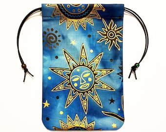 Tarot Cards Bag Sun Pouch Celestial Brilliant - 5"x7" Fully lined, Silk lining option, Tarot Bag Drawstring Gift Bag