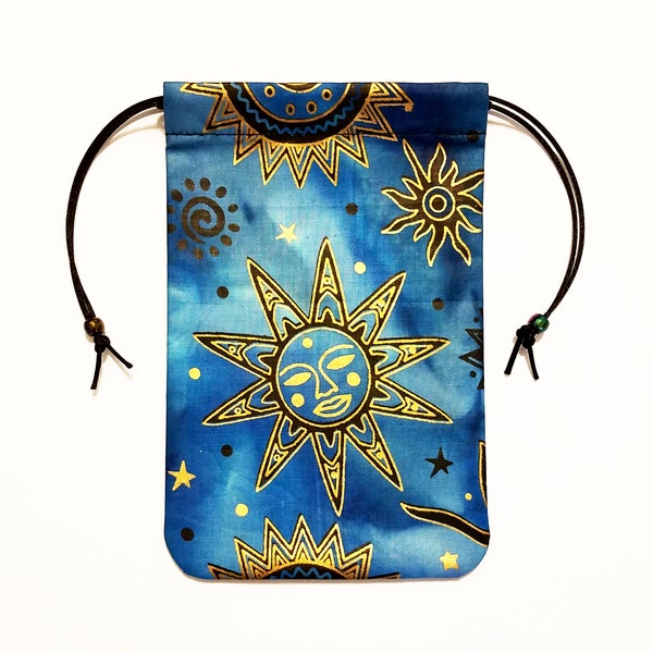 Tarot Cards Bag Sun Pouch Celestial Brilliant - 5"x7" Fully lined, Silk lining option, Tarot Bag Drawstring Gift Bag