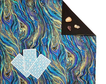 Tarot Cloth - The Tempest, Blue Gold Swirl, Velvet or Silk Lined