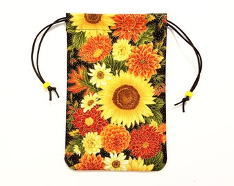 Floral Tarot Bag - Sunburst Bouquet -5"x7" Silk lining option, Oracle Cards, Angel Cards, Lenormand Cards, Tarot Pouch