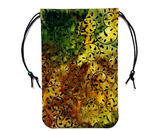 Mystic Forest Batik Tarot Bag – 5x7 Inch Drawstring Pouch for Runes, Dice, Jewelry