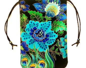 Floral Tarot Card Bag – Midnight Plumes, Silk Lining Option