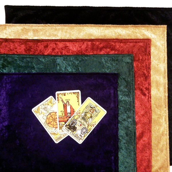 Velvet Tarot Cloth Altar Cloth Fully Lined 100% Dupioni Silk Lining Option in Black, Gold, Green, Purple, or Red Oracle Rune cloth - VCOL