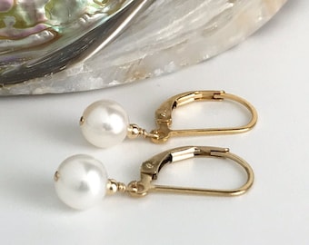 Pearl Earrings - Leverback Earrings -Pearl Drop Earrings - Bridal Earrings - Freshwater Pearl Earrings - Avail in Gold, Silver and Rose Gold