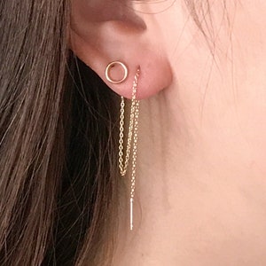 Double Piercing Earring - Two Hole Earrings - Pull Through Earrings - Chain Earrings for Women