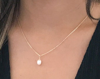 Single Pearl Necklace - Tiny Oval Pearl Drop Choker - Freshwater Pearl Necklace - Necklaces for Women - June Birthstone - Silver or Gold