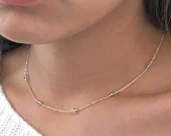 Dainty Aquamarine Necklace - March Birthstone - March Birthday Gift Idea - Gift for Wife, Daughter, Girlfriend - Aquamarine Choker Necklace