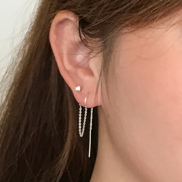 Double Piercing Earring Set - Second Hole Earrings - Chain Earrings for Women - Thread Earrings - CZ Cubic Zirconia Earrings