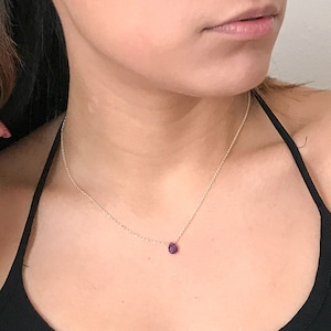 Tiny Amethyst Necklace -  Super Dainty February Birthstone Necklaces for Women - Purple Gemstone Avail Gold, Rose Gold, and Sterling Silver