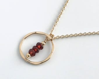 Dainty Garnet Necklace - Genuine Red Garnet Necklaces for Women - January Birthstone