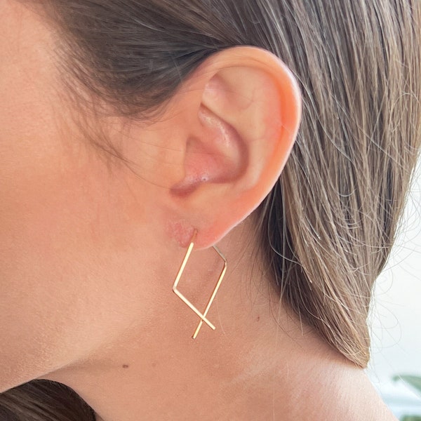 Square Hoop Earrings - Modern Lightweight Earrings - Square Hoops - 14k Gold Filled or Sterling Silver Hypoallergenic Earrings