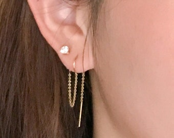 Double Piercing Earring - Second Hole Earrings - Chain Earrings for Women - Thread Earrings - CZ Cubic Zirconia Earrings