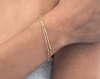 Double Strand Dainty Bracelet Gold or Silver - Minimalist Bracelets for Women - Layered Bracelets - Gold Bracelet - Minimalist Bracelet