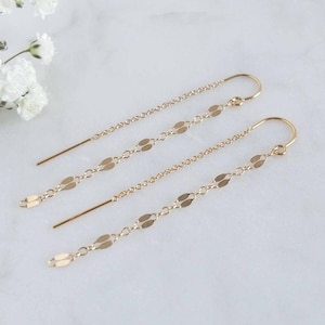 Threader Earrings Gold or Silver - Long Chain Earrings for Women - Pull Through Earring - Lightweight Dangle Earrings