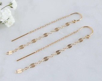 Threader Earrings Gold or Silver - Long Chain Earrings for Women - Pull Through Earring - Lightweight Dangle Earrings