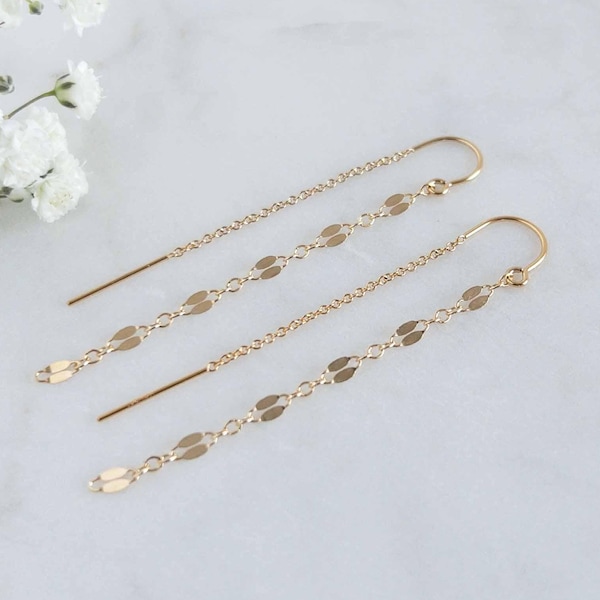 Threader Earrings Gold or Silver - Long Chain Earrings for Women - Pull Through Earring - Lightweight Dangle Earrings