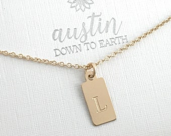 mini dog tag initial necklace