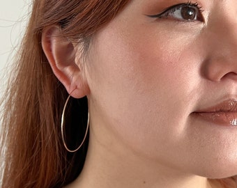 14k Rose Gold Filled Hoop Earrings - Rose Gold Hoop Earrings - Sterling Silver Hoop Earrings Large - Simple Gold Hoop Earrings