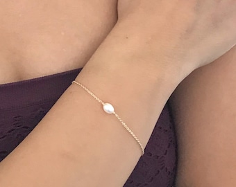 Dainty Pearl Bracelet - Minimalist Bracelets for Women - Avail 14k Gold Fill or Sterling Silver