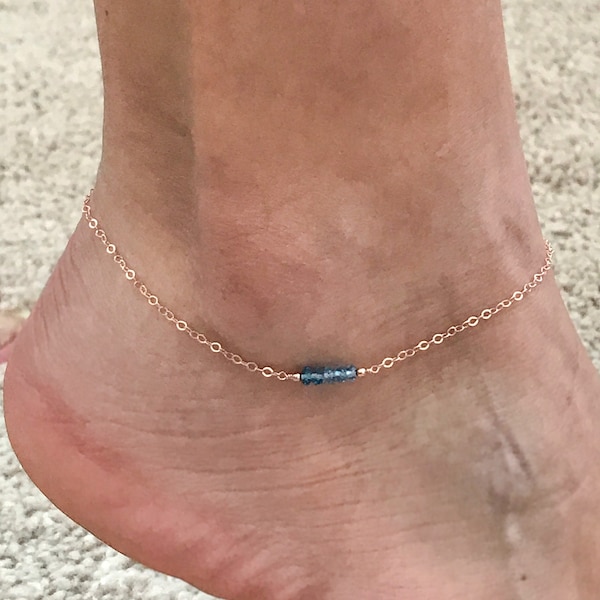 Dainty Blue Topaz Anklet for Woman - Something Blue Wedding Ankle Bracelet - Blue Gemstone Anklets for Women, Gold, Rose Gold and Silver