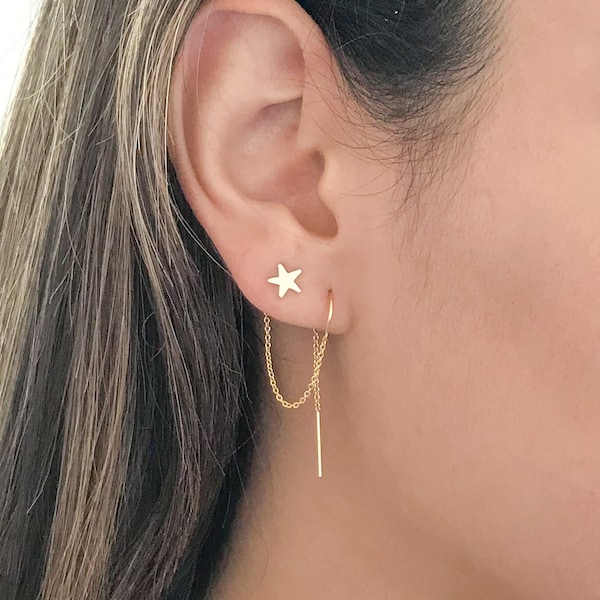 Double Piercing Earrings - Star and Moon Earrings - Second Piercing Earrings - Birthday Gift for Best Friend, Daughter, Wife