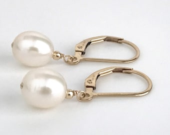 Real Pearl Earrings - Leverback Earrings -Pearl Drop Earrings - Bridal Earrings - Freshwater Pearl Earrings - Avail in Gold or Silver