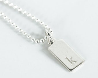 Tiny Dog Tag Necklace, Lowercase Initial Necklace, Sterling Silver Letter Necklace, Personalized Gift for Women