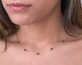 Genuine Amethyst Necklace - February Birthstone Necklaces for Women - Purple Necklace - Avail in Gold and Sterling Silver