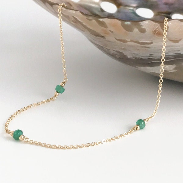 Natural Emerald Necklace - May Birthstone Necklace - Green Necklaces for Women - Gift for Mom