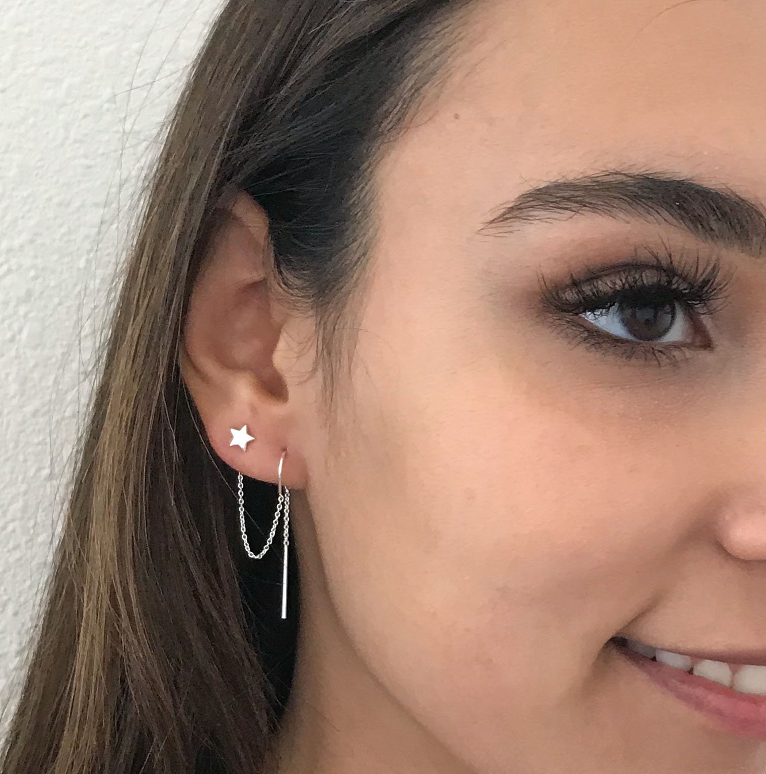 Double Piercing Earrings – Cute, Minimalist Lobe to Lobe Chains – Ettika