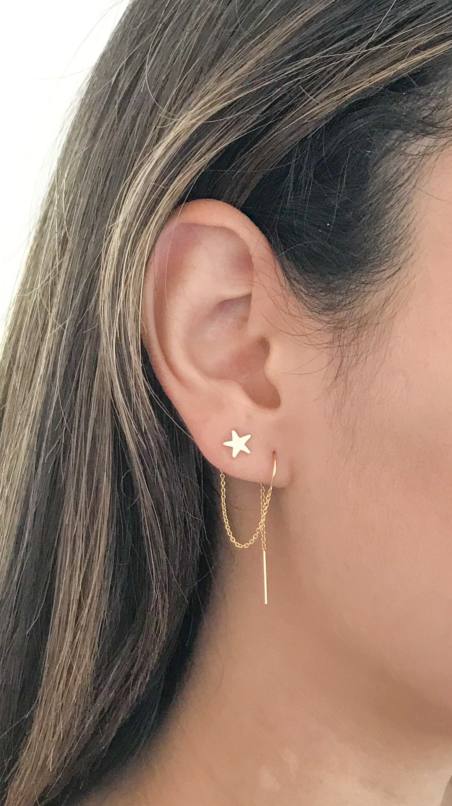 Chain Earrings Double Piercing - Second Hole Earrings - Connected ...