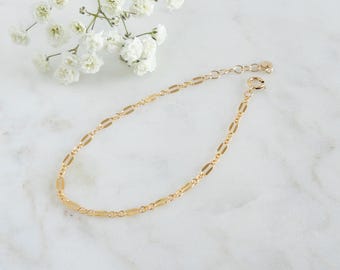 Dainty Gold Bracelet - 14k Gold FIlled Minimalist Bracelets for Women - Simple Delicate Gold Lace Chain Bracelet